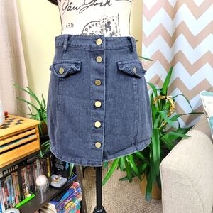 Grey Button Up Denim Skirt Size Medium